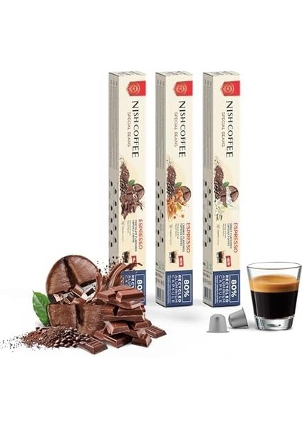 Nish Kahve Aromalı Kapsül Kahve 3&apos;lü Set Karamel Vanilya Çikolata 30 Adet fiyatları