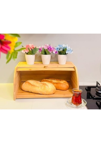 Ahşap Bambu Ekmeklik, Sürgülü Kapaklı Ahşap Ekmek Sepeti, Bambu Ekmek Kutusu (40 x 17 x 27 Cm) modelleri
