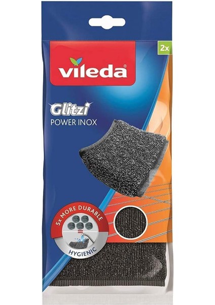 Glitzi Power Pad Inox, Ekstra Kaliteli, Pas Tutmaz, Zorlu Lekeleri Söker, 2&apos;li Paket
