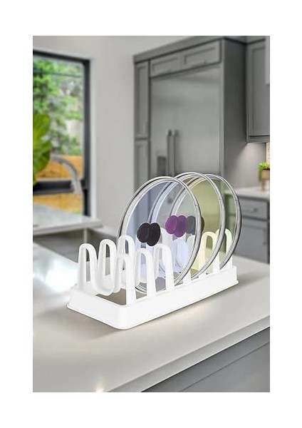 Kapağı Organizeri - 6 Bölmeli Tencere Kapak Dolap Içi Düzenleyici Kapak Düzenleyicisi Beyaz fiyatları
