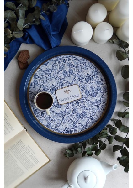 EVLE-EE197-7N Azulejos Desenli Yuvarlak Tepsi 32 cm (Azulejos)