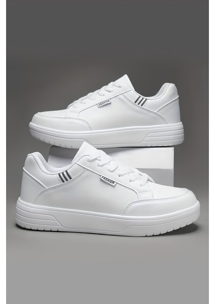 Erkek Beyaz Kalın Taban Spor Ayakkabı - Günlük Rahat Sneaker Modeli fiyatları