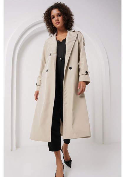 Kadın Bdart Kruvaze Yaka Uzun Trençkot Taş Doğal