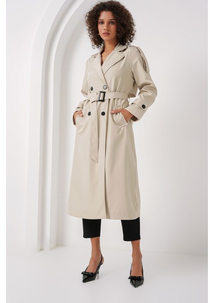 Kadın Bdart Kruvaze Yaka Uzun Trençkot Taş Doğal fiyatları
