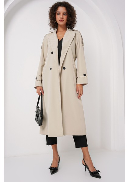 Kadın Bdart Kruvaze Yaka Uzun Trençkot Taş Doğal modelleri