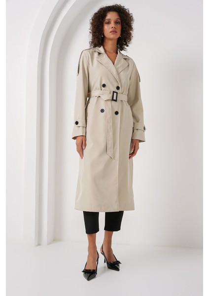 Kadın Bdart Kruvaze Yaka Uzun Trençkot Taş Doğal fırsatları