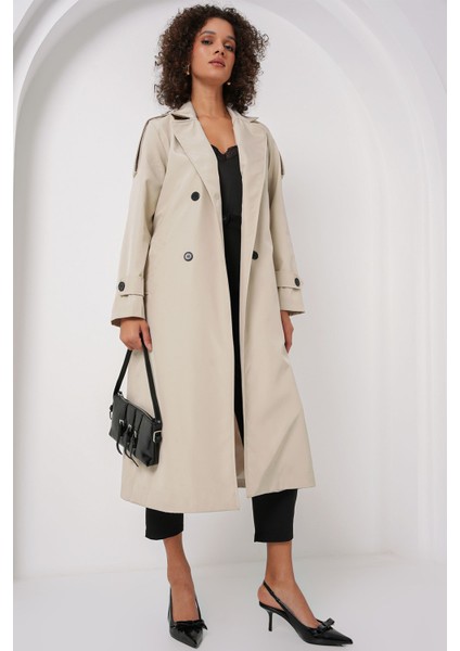 Kadın Bdart Kruvaze Yaka Uzun Trençkot Taş Doğal indirimleri