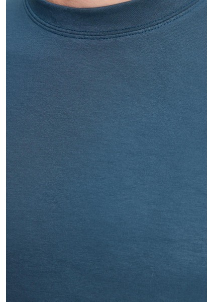 Erkek Relax Fit Rahat Kesim Uzun Kollu Bisiklet Yaka Koyu Petrol Sweatshirt