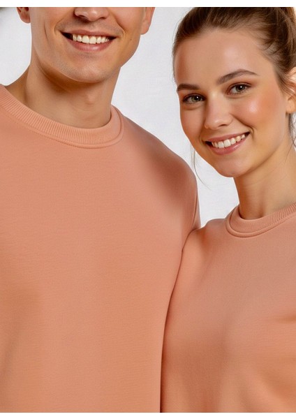 Unisex Relax Fit Rahat Kesim Pamuklu Yumusak Dokulu Içi Polarli Bisiklet Yaka Sweatshirt