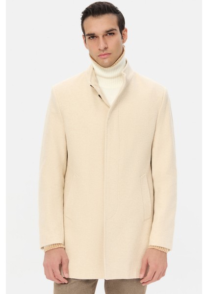 Ds Damat Regular Fit Bej Hakim Yaka Kaşe Kaban