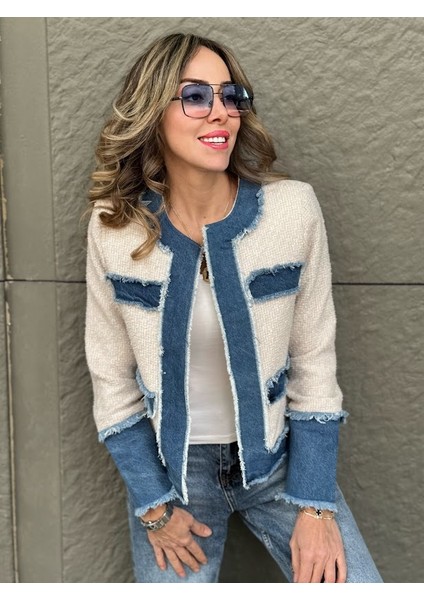 Tasarım Kot Detaylı Simli Tüvit Ceket modelleri