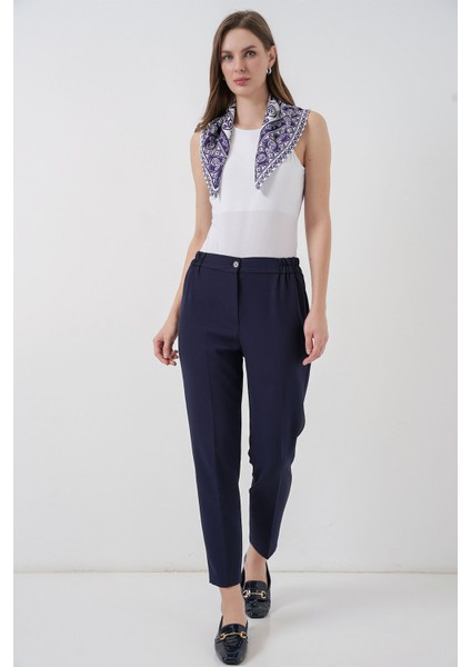 Kadın Bdart Düğmeli Yüksek Bel Kumaş Pantolon Lacivert