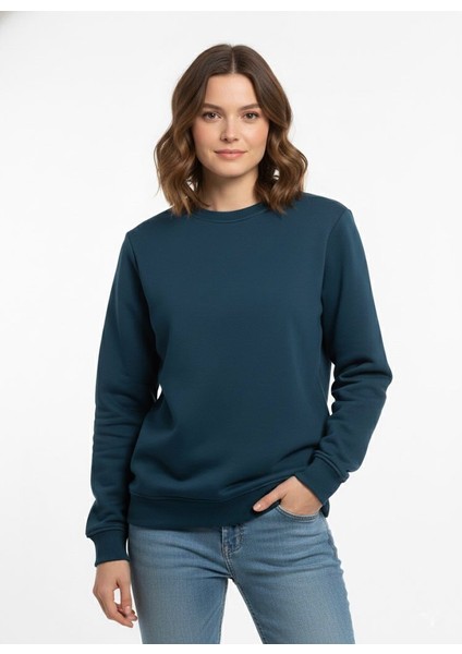 Unisex Relax Fit Rahat Kesim Pamuklu Yumusak Dokulu Içi Polarli Bisiklet Yaka Sweatshirt