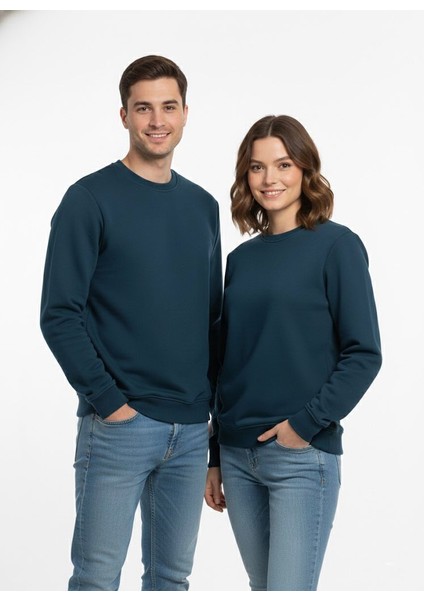 Unisex Relax Fit Rahat Kesim Pamuklu Yumusak Dokulu Içi Polarli Bisiklet Yaka Sweatshirt fiyatları