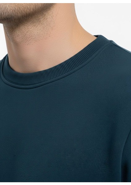 Unisex Relax Fit Rahat Kesim Pamuklu Yumusak Dokulu Içi Polarli Bisiklet Yaka Sweatshirt