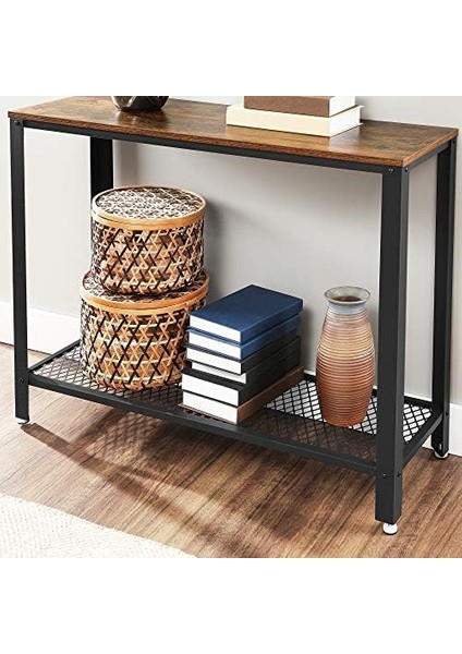 Konsol Masası, 2 Katlı Koridor Masası, Raflı, Dar Masa, Metal Çerçeve, Ayarlanabilir Ayaklar, Koridor, Giriş, Oturma Odası, Endüstriyel Tarz, -Siyah LNT80X fiyatları