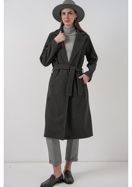 Kadın Bdart Kruvaze Yaka Kuşaklı Kaşe Ceket Kömür Grisi fiyatları