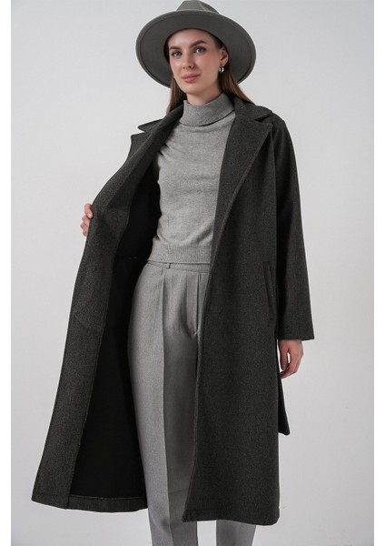 Kadın Bdart Kruvaze Yaka Kuşaklı Kaşe Ceket Kömür Grisi modelleri