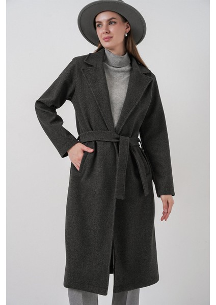 Kadın Bdart Kruvaze Yaka Kuşaklı Kaşe Ceket Kömür Grisi fırsatları