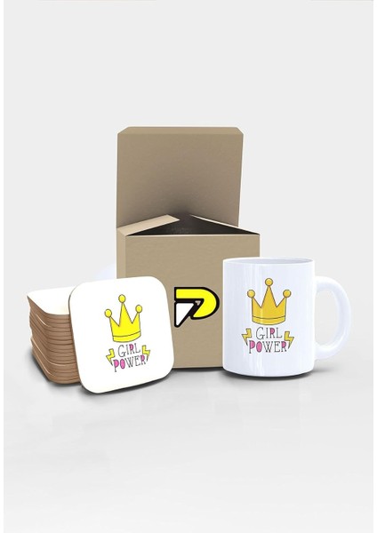 Power Yazılı Tipografik Tasarımlı Baskılı Kupa Bardak Seti, Eğlenceli Özel Hediye Mug 5