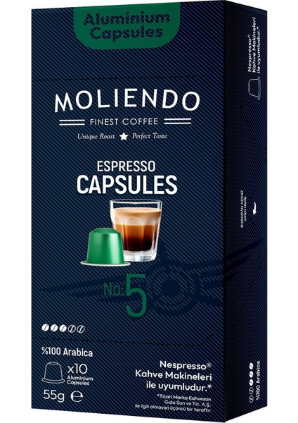 Moliendo Finest Coffee Kapsül No:5 Nespresso Uyumlu Alüminyum Kapsül 10 Adet modelleri