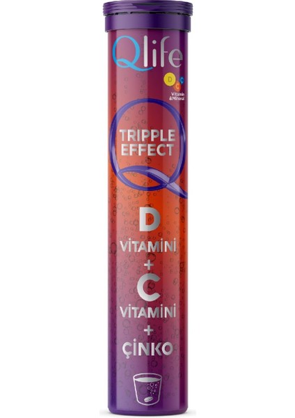 Qlife Tripple Effect D Vitamini + C Vitamini + Çinko 20 Efervesan Tablet fiyatları