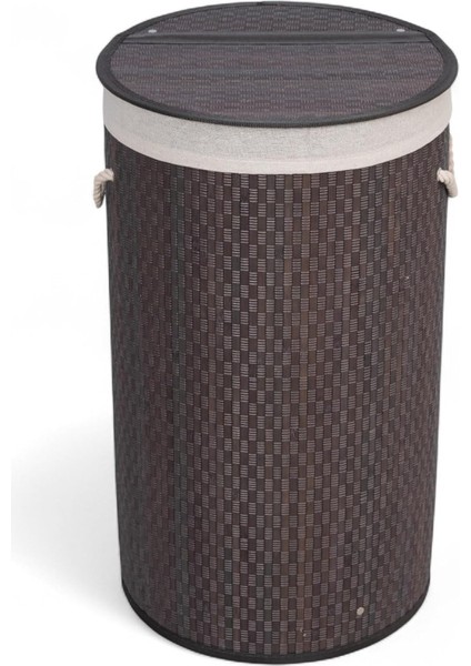 El Yapımı Hasır Katlanır Çamaşır Sepeti Yuvarlak 55 Litre (35CM*35CM*61CM), Malzemeden Üretilmiş Çamaşırlık (Gri)