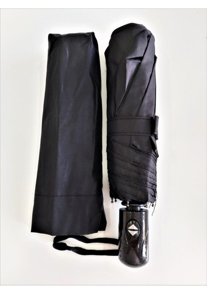 Tam Otomatik Rüzgarda Kırılmayan Su Geçirmez Siyah Şemsiye