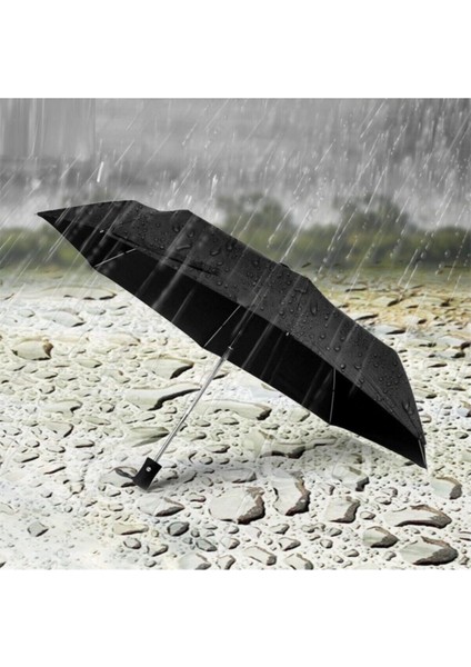 Tam Otomatik Rüzgarda Kırılmayan Su Geçirmez Siyah Şemsiye