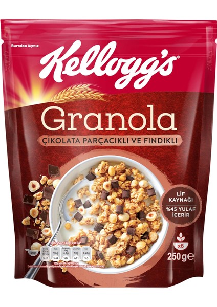 Kellogg&apos;s Granola Çikolata Parçacıklı ve Fındıklı 250 Gr,%45 Yulaf Içerir,lif Kaynağı, Belçika Çikolata Parçaları,antioksidan Içerir,kahvaltılık Gevrek,müsli fiyatları