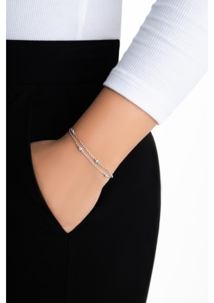 Minimal Nazar 18 Ayar Beyaz Altın Kaplama 19 cm Gümüş Ikili Bileklik fırsatları