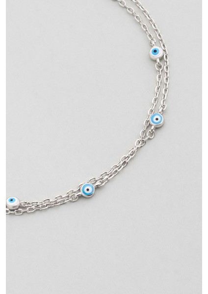 Minimal Nazar 18 Ayar Beyaz Altın Kaplama 19 cm Gümüş Ikili Bileklik indirimleri