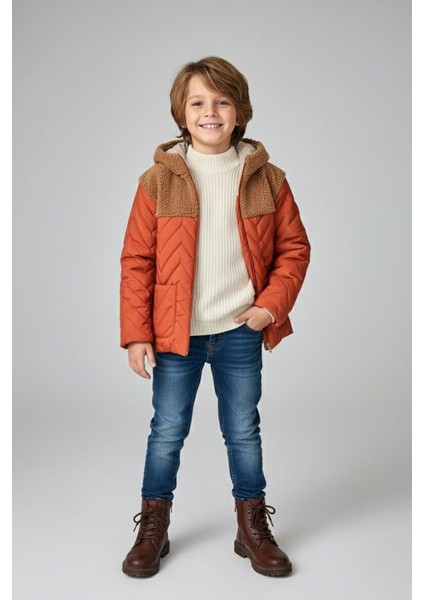 Kapitoneli, Welsoft Detaylı Erkek Çocuk Mevsimlik mont - Kiremit