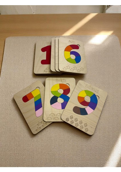 Ahşap Rakam Öğrenme Puzzle Seti, 0’dan 9’a, Renkli Puzzle, Rakam Öğrenimi, Montessori Öğrenimi fiyatları