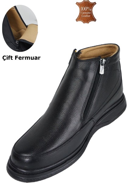 Erkek Hakiki Deri Ortopedik Çift Fermuarlı Kolay Giyilebilir Kışlık Baba Botu