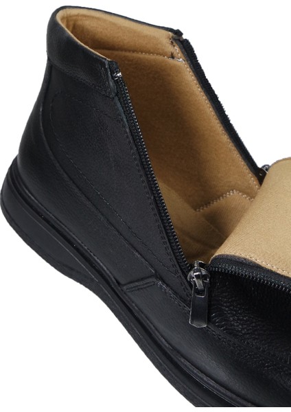 Erkek Hakiki Deri Ortopedik Çift Fermuarlı Kolay Giyilebilir Kışlık Baba Botu