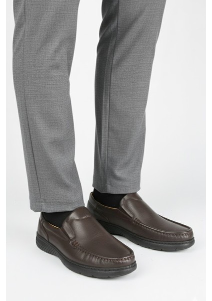 Erkek Hakiki Deri Kenarı Dikişli Jel Taban Ortopedik Baba Ayakkabısı