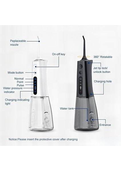Yues Taşınabilir Ağız Duşu | 5 Modlu Şarjlı Diş Arası Temizleyici | 300ML Su Hazneli, Ipx7 Su Geçirmez, USB Şarjlı Diş ve Protez Temizleme Cihazı modelleri