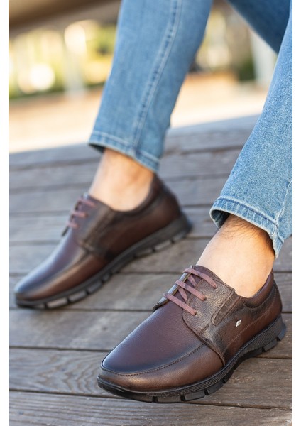 The Dortex FOTER01 Erkek Hakiki Deri Bağcıklı Yumuşak Ortopedik Günlük Baba Ayakkabısı