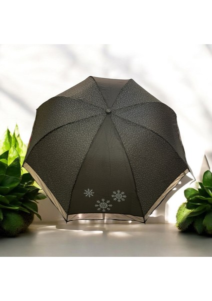 Şemsiye ve Taş Işlemeli Şık Çanta Seti, Siyah Renk, Zarif Tasarım