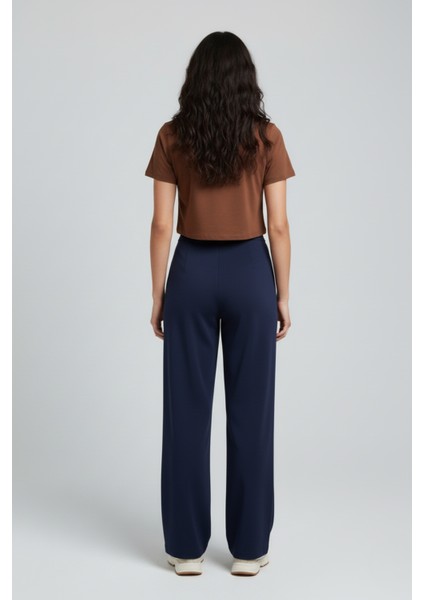 Kadın Yüksek Bel Pensli Krep Palazzo Pantolon – Lacivert modelleri