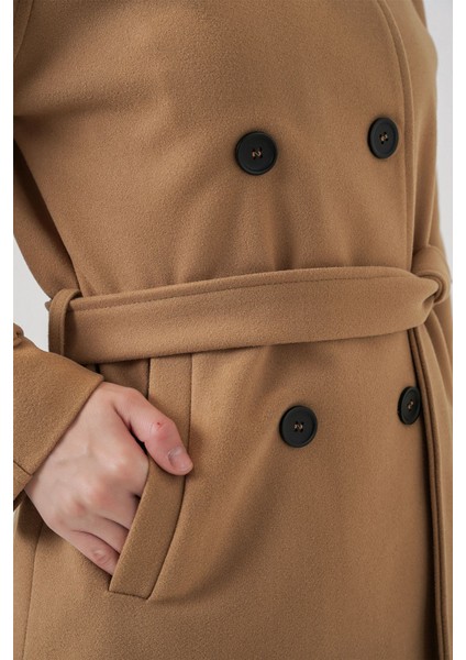 Kadın Bdart Dokulu Gabardin Düğmeli Palto Kehribar Sarısı indirimleri