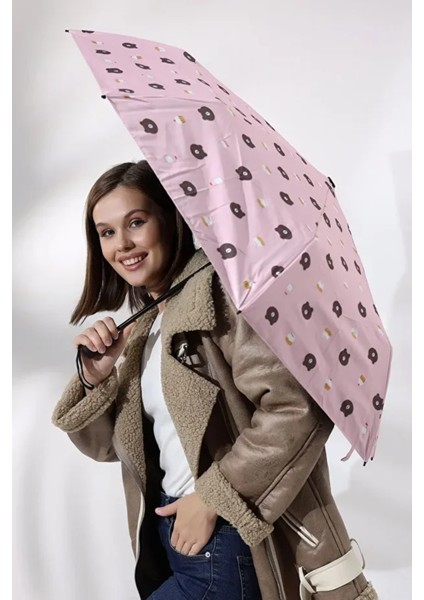 Sevimli Ayıcık Desenli Pembe Otomatik Şemsiye, Dayanıklı ve Şık Tasarım