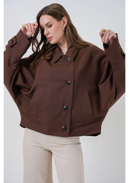 Kadın Bdart Cepli Oversized Düğmeli Trençkot Mocha Kahvesi