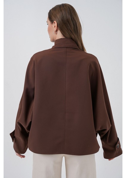 Kadın Bdart Cepli Oversized Düğmeli Trençkot Mocha Kahvesi