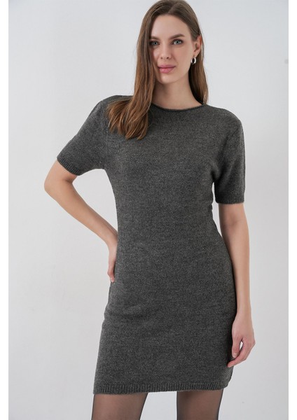 Kadın Bdart Basic Mini Triko Elbise Kömür Grisi