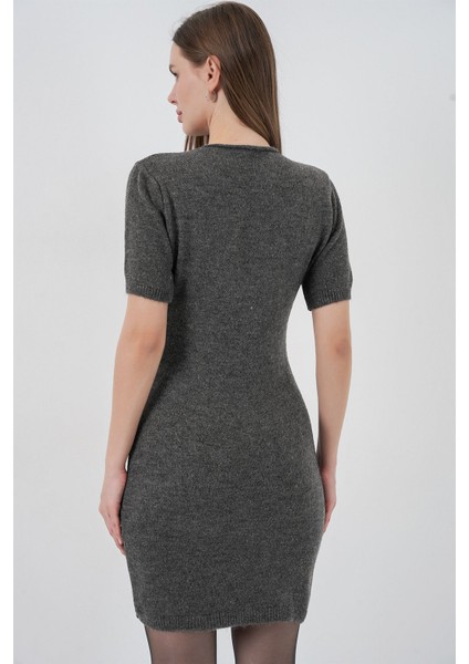 Kadın Bdart Basic Mini Triko Elbise Kömür Grisi