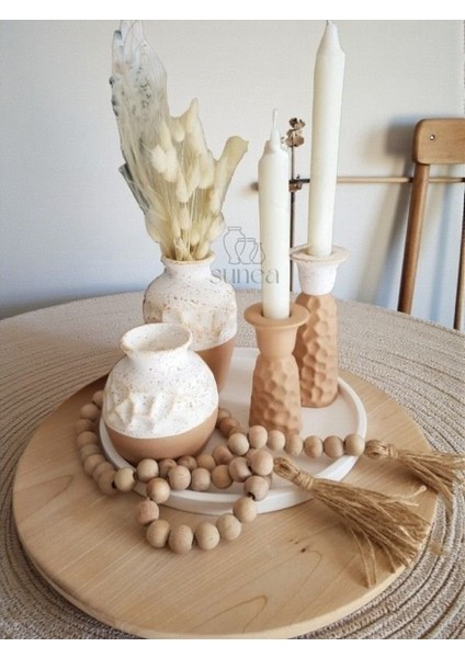 Dekoratif Vazo Şamdan Mumluk Tepsi Set, 5'li Dekoratif Obje Biblo Takım