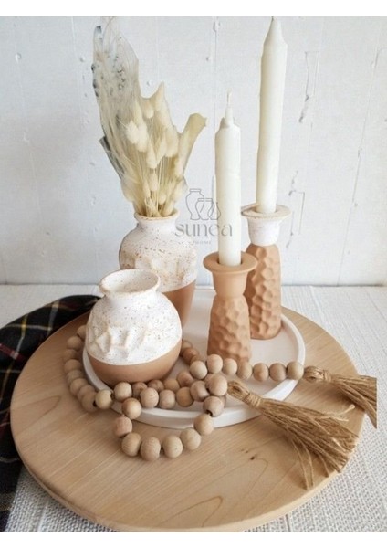 Dekoratif Vazo Şamdan Mumluk Tepsi Set, 5'li Dekoratif Obje Biblo Takım fiyatları