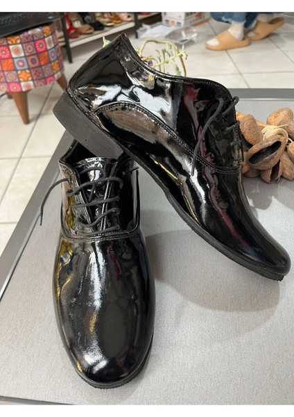 Siyah Rugan Klasik Model Içi Kumaş Astarlı Erkek Tango, Dans ve Salon Ayakkabısı